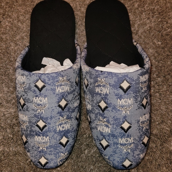 MCM Womens Vintage Blue Monogram Slides - Picture 4 of 16
